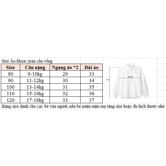 Áo khoác jean / áo bò in cầu vồng cho bé trai bé gái