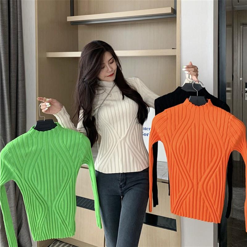 Áo Sweater dệt kim cổ lọ tay dài thiết kế ôm sát tôn dáng