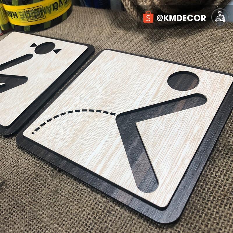 Biển chỉ dẫn nhà vệ sinh nam nữ cắt laser 2 lớp dán tường bằng keo 2 mặt