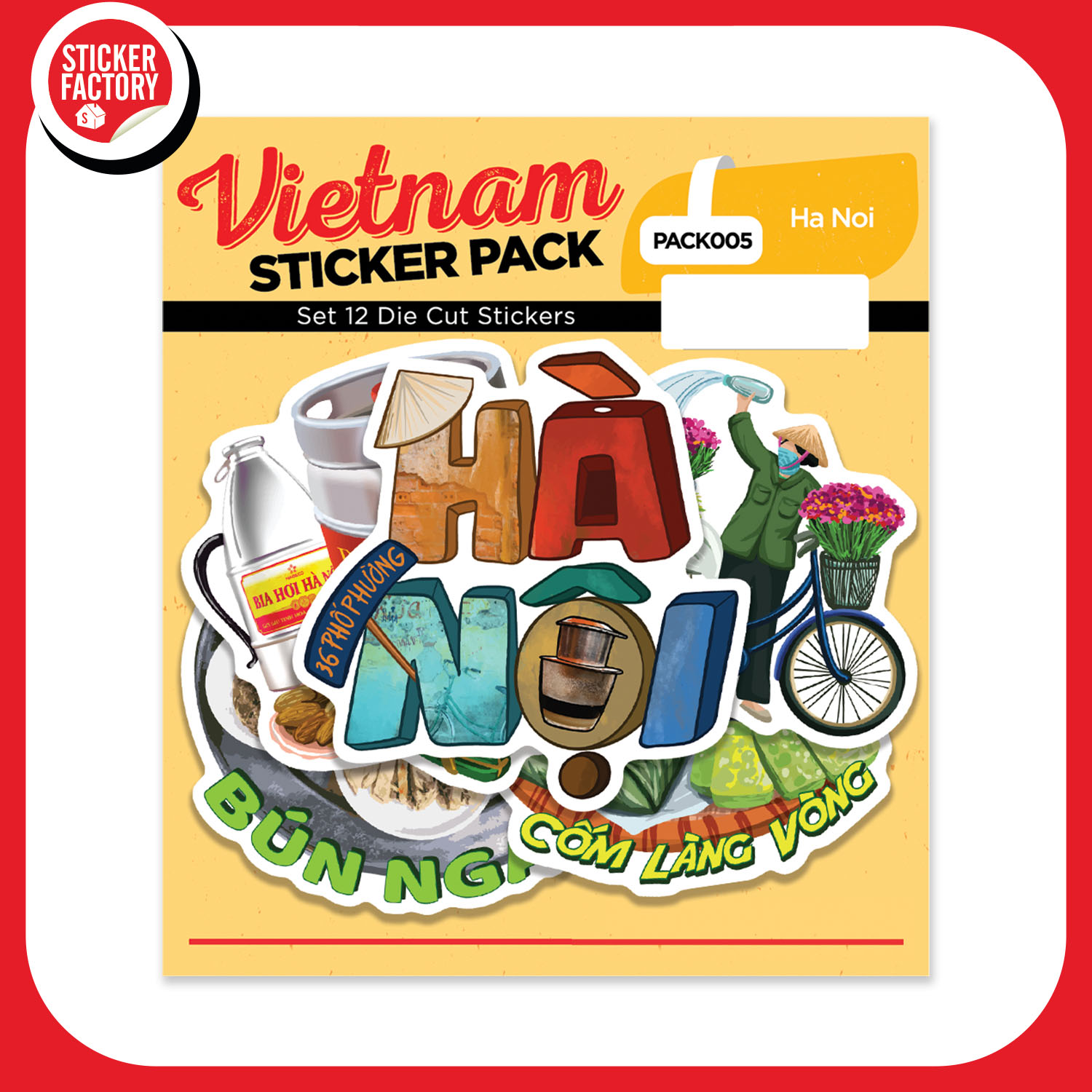 PACK005 Ha Noi - Set 12 hình dán Die Cut Sticker Pack made in Viet Nam Sticker Factory