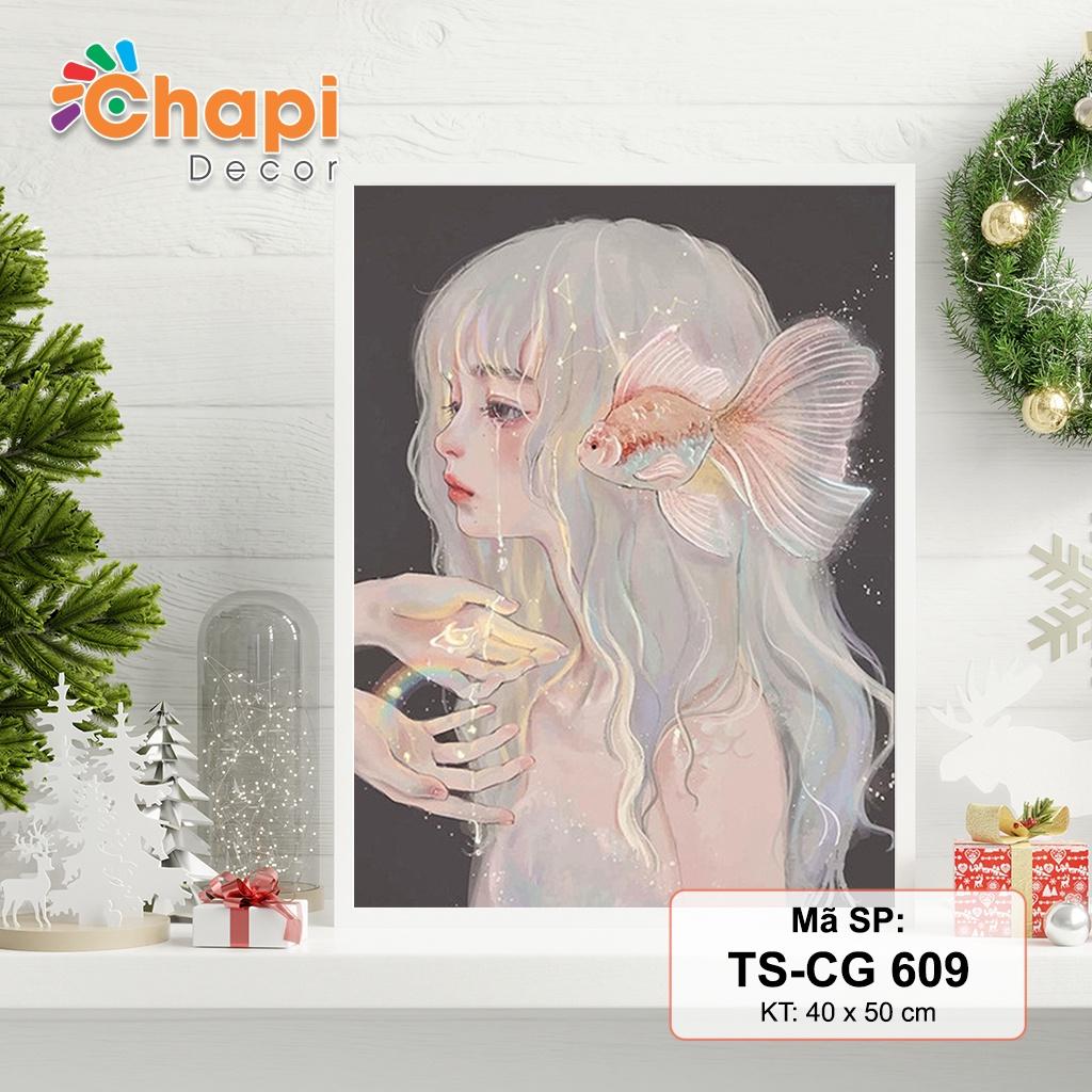 Tranh tô màu theo số Nàng Thơ Đáng Yêu Size 40x50cm đã căng khung| Chapi Decor