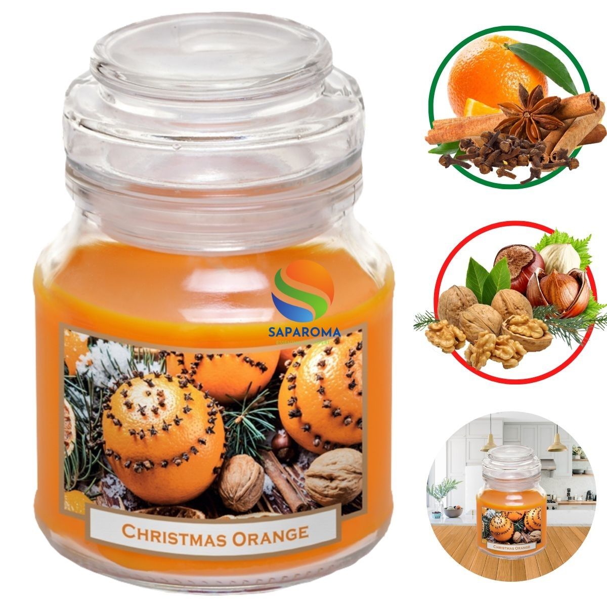 Hũ nến thơm Batek Christmas Orange 130g QT06653 - cam, quế, đinh hương, trang trí, thơm phòng, thư giãn, Hỗ trợ khử mùi