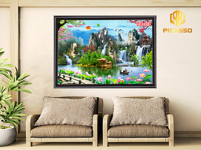 Tranh kính cường lực D801 Sơn Thủy Hữu Tình