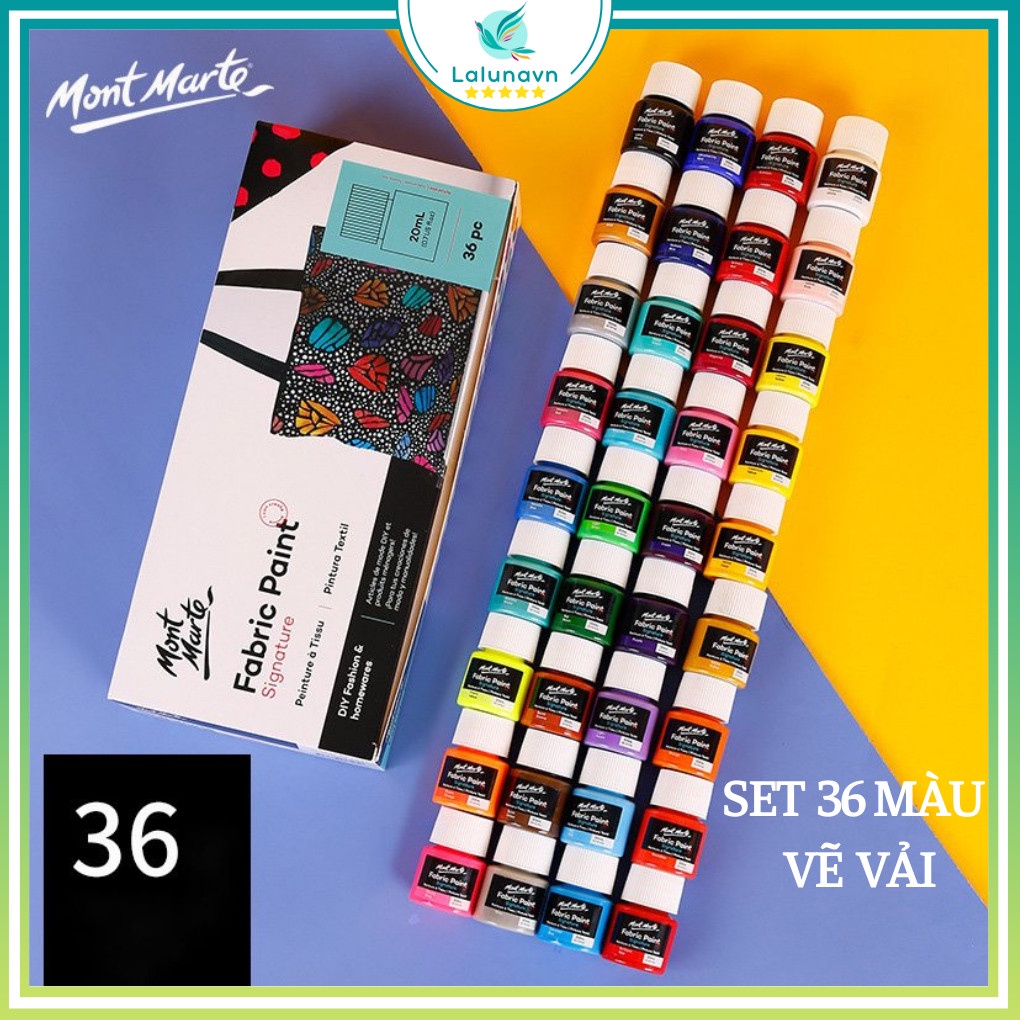 Màu vẽ vải và gốm sứ cao cấp Mont Marte của Úc - Fabric Paint 6/8/12/20/24/36 màu lọ 20ml không phai