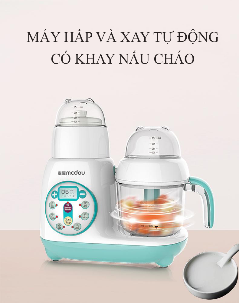 Máy xay hấp đa năng, máy nghiền đa năng, máy hầm cháo,  máy hâm sữa, máy tiệt trùng McDou 7 in 1- hàng chính hãng