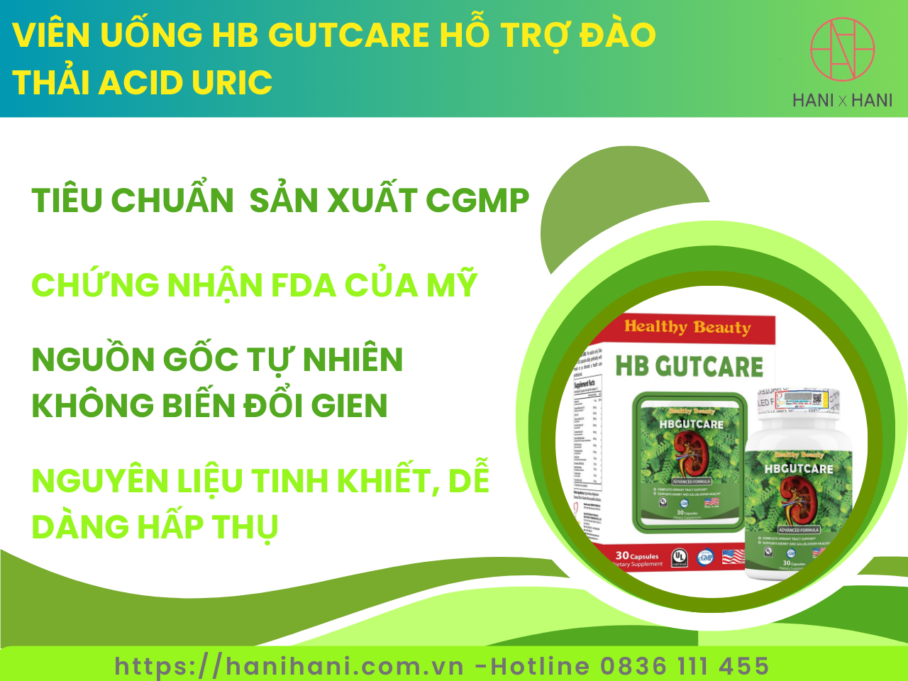 [CHÍNH HÃNG] Viên uống HB Gutcare hỗ trợ đào thải Acid Uric nhập khẩu Mỹ lọ 30 viên 