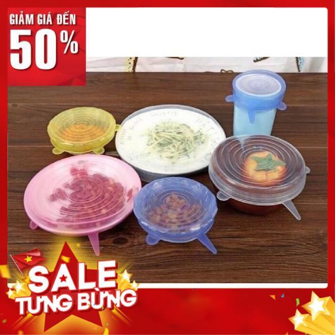 Nắp đậy silicon thức ăn thực phẩm COMBO 6 miếng đa năng thay màng bọc đồ tô chén ly cốc