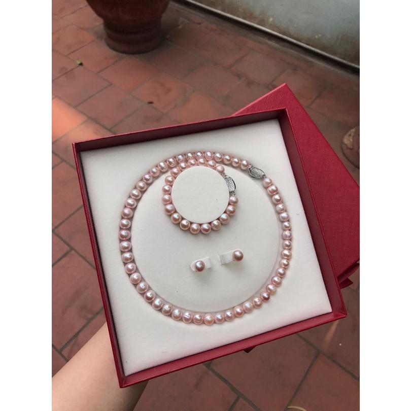 Bộ Trang Sức 3 Món 8 - 9 Ly Màu Hồng Ánh Tím Sang Trọng - Trường Thịnh Ngọc Trai