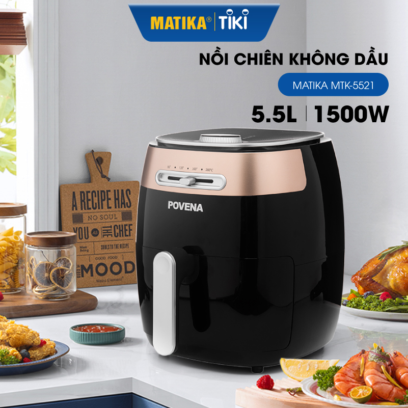 Nồi chiên không dầu POVENA nồi chiên chân không 5.5l-1500W chiên nướng hoàn hảo hạn chế 80% dầu mỡ PVN-5521 - Hàng chính hãng