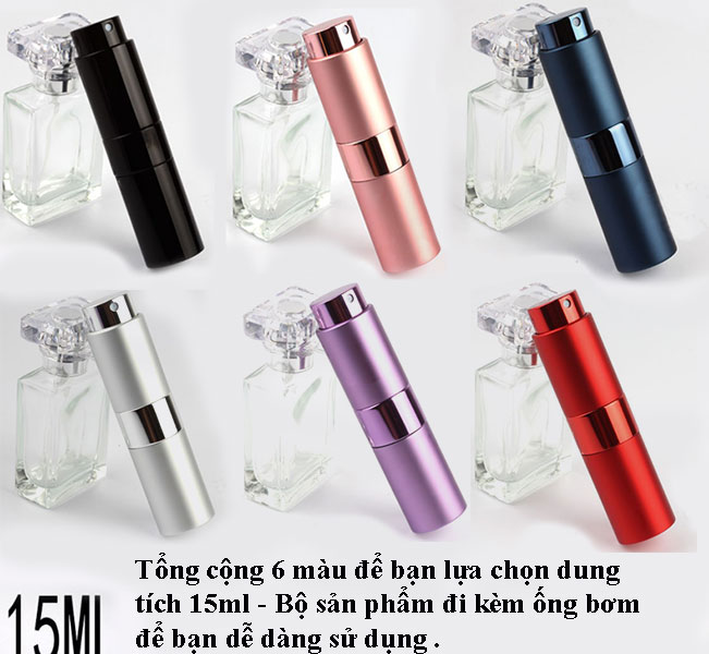 Lọ Ống Chiết Nước Hoa Du Lịch 15ml Dạng Son Xoay Kèm 2 Dụng Cụ Bơm