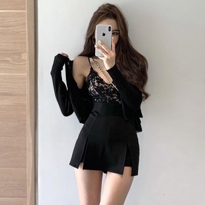 Quần giả váy xẻ đùi lưng siêu cao chất tuyết mưa đứng from không nhăn không xù lông thời trang Banamo Fashhion 637