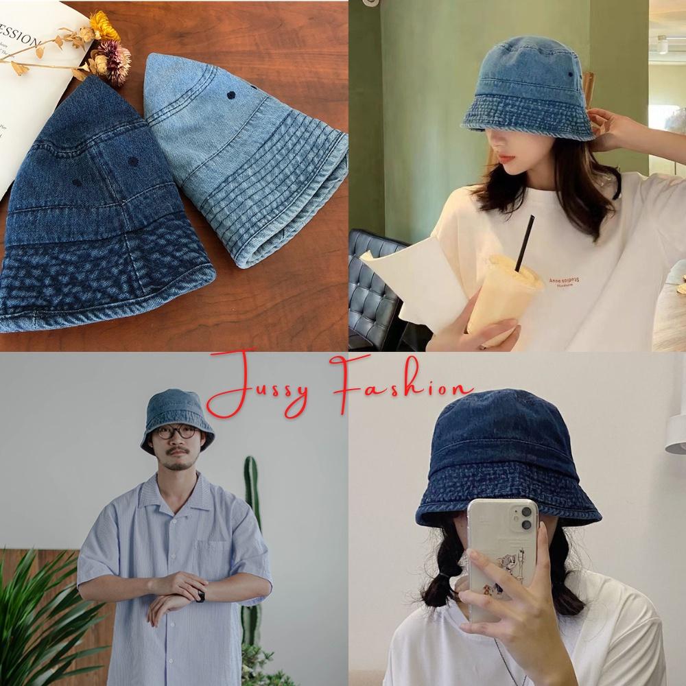 Mũ Bucket Jeans Denim Trơn Basic Jussy Fashion Kiểu Nón Tai Bèo Vành Cụp Nam Nữ Unisex Vải Jean Dày Dặn Form Đẹp