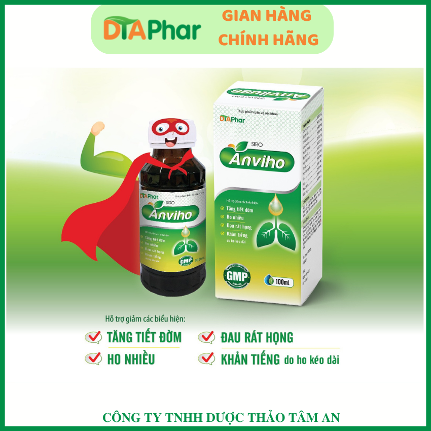 Siro ho cho mẹ bầu và trẻ sơ sinh Anviho hỗ trợ giảm ho khan tiếng đau rát họng Chai 100ml Tâm An Pharma