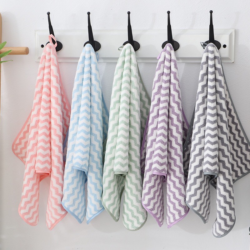 Combo 4 Khăn Mặt Lông Cừu Hàn Quốc Siêu Thấm Hút Cực Mịn - 30x50 cm - Kẻ Zic Zac Nhỏ