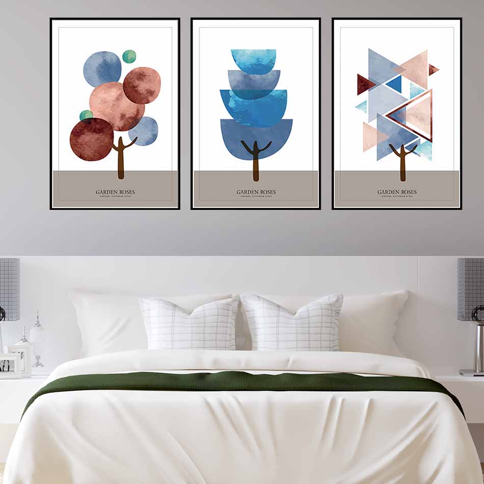 Bộ 3 tranh canvas treo tường Decor cây trừu tượng, cách điệu hình khối - DC091