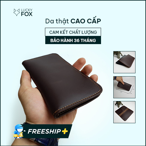 Ví dài mini cầm tay nam/nữ siêu mỏng da bò thật WL118 - Đen/Nâu sáp