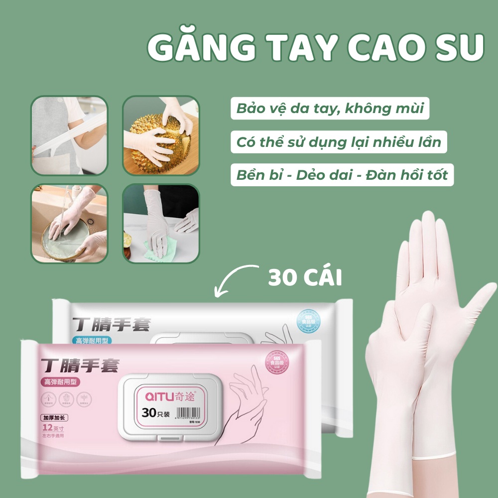 Bịch 30 Bao tay, găng tay cao su làm bếp, giặt giũ, rửa chén, vệ sinh siêu dai tái sử dụng nhiều lần G470-BaotayCS30