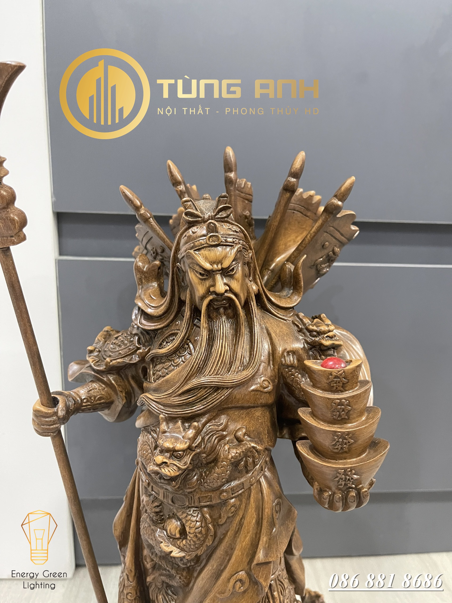 Tượng Quan Công Cầm Đĩnh Vàng Size 50cm - Mang Lại Sự May Mắn , Tài Lộc , Bình An - Có Video Thực Tế