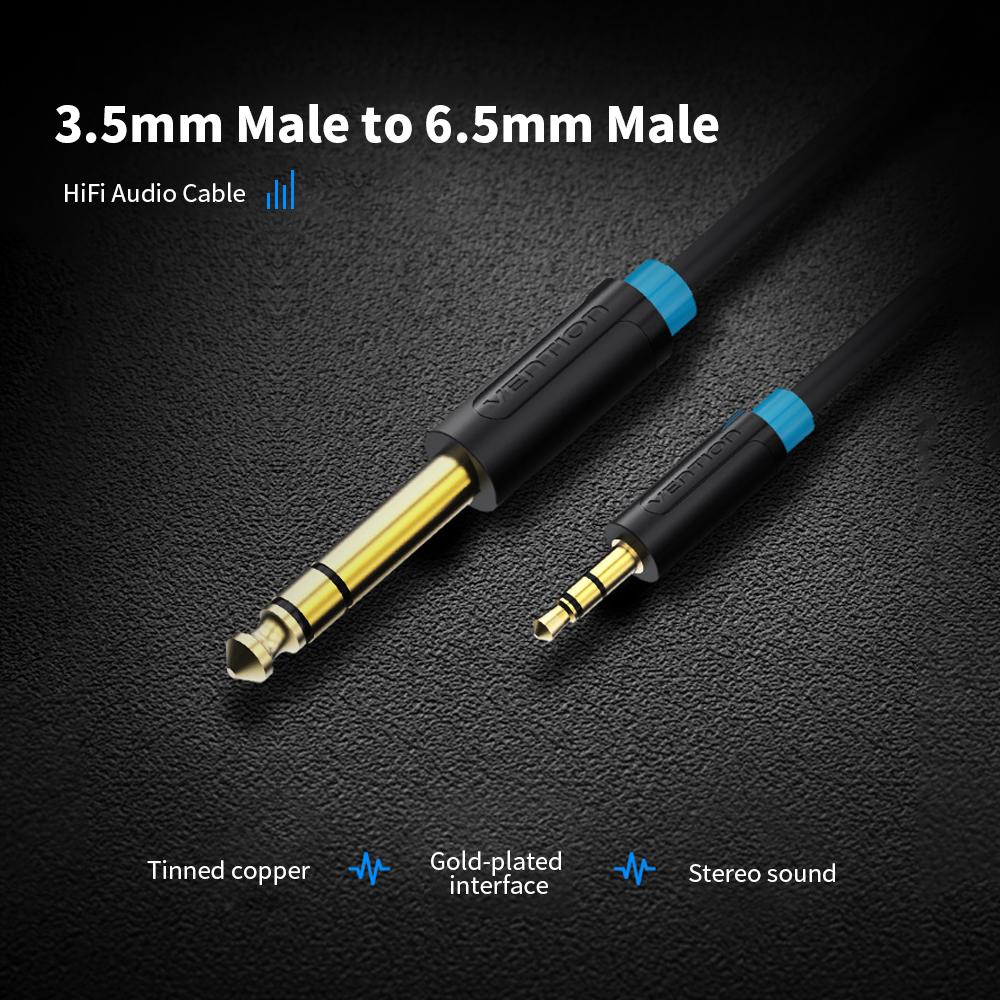 VENTION 3.5mm to 6.5mm Audio Cable Male to Male Audio Cable for Phone Speaker Guitar 5m (Black)