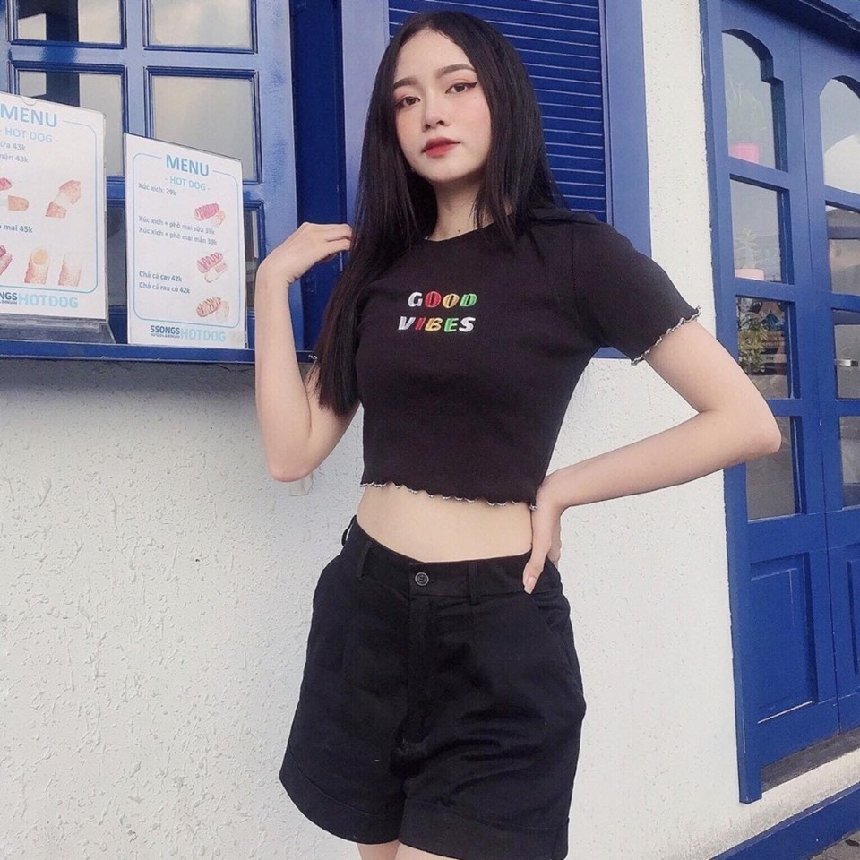 Áo croptop nữ tay ngắn form ôm tôn dáng cực xinh