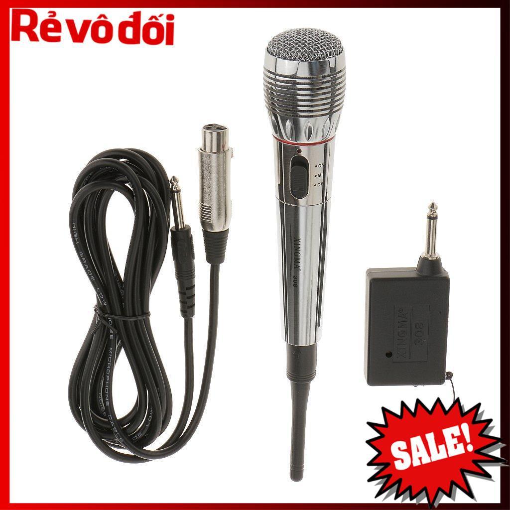 Micro karaoke không dây,  Free ship Mic hát karaoke không dây kết hợp có dây AK 308 cao cấp chống hú