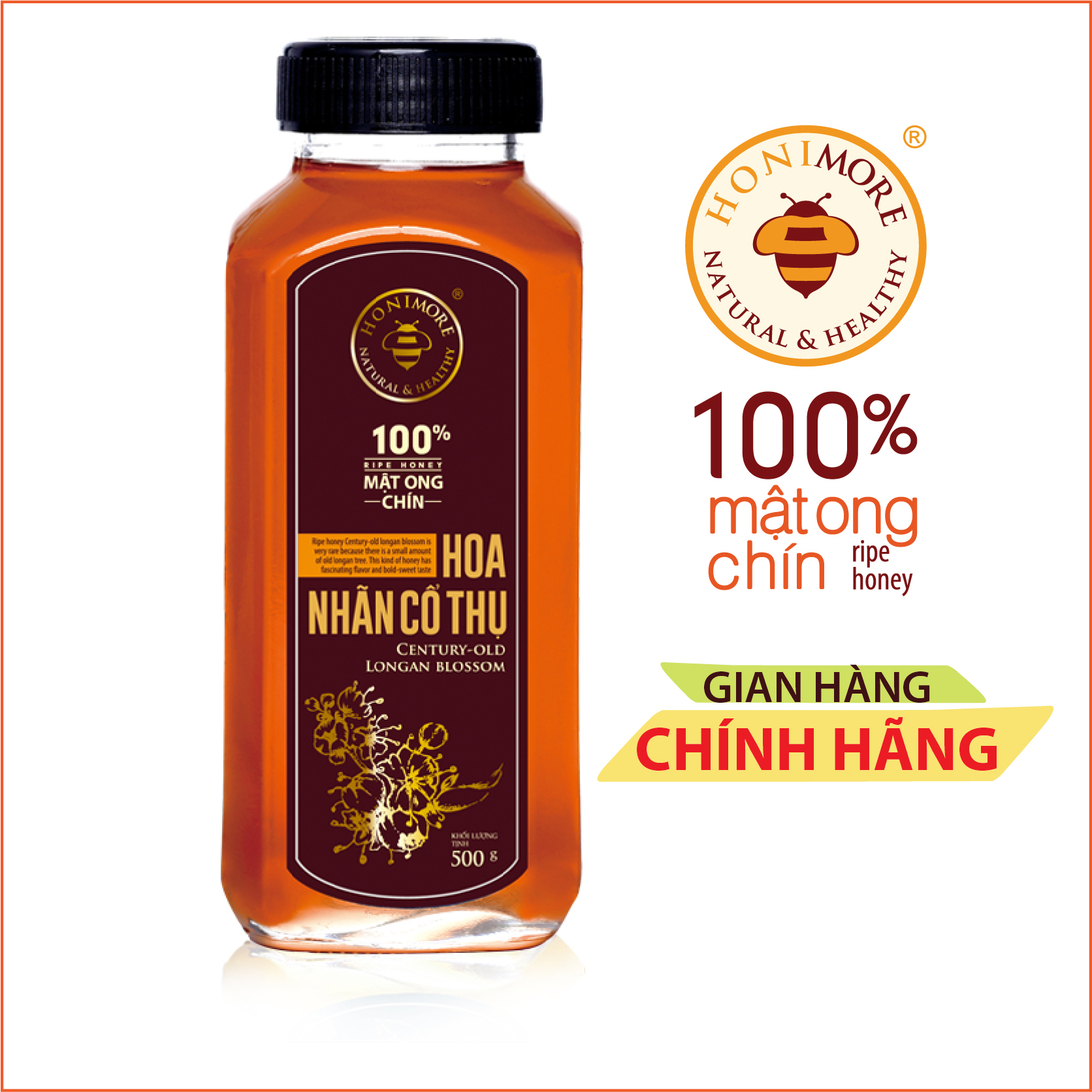 Combo Mật ong rừng Hoa Nhãn Cổ Thụ 500g - TẶNG 1 chai mật ong nguyên chất 500g - 100% mật ong chín Honimore 500g