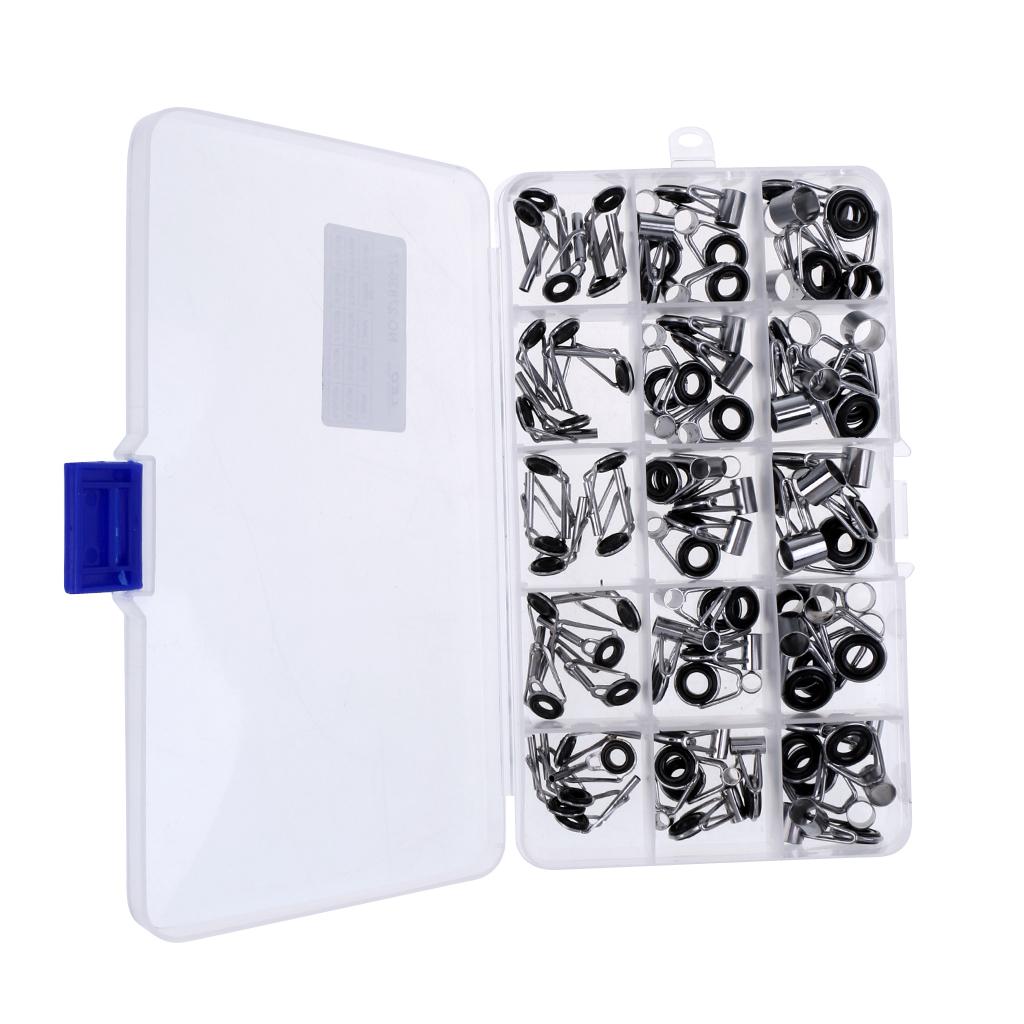 75pcs Fishing Rod Guides Tip Rings Set Rod Repair Kit DIY Eye Ring with Box