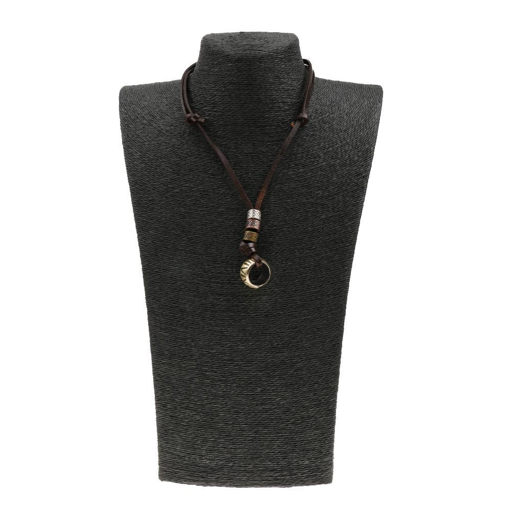 Antique Punk Brown Leather Pendant Adjustable Necklace Mens Pendant Necklace