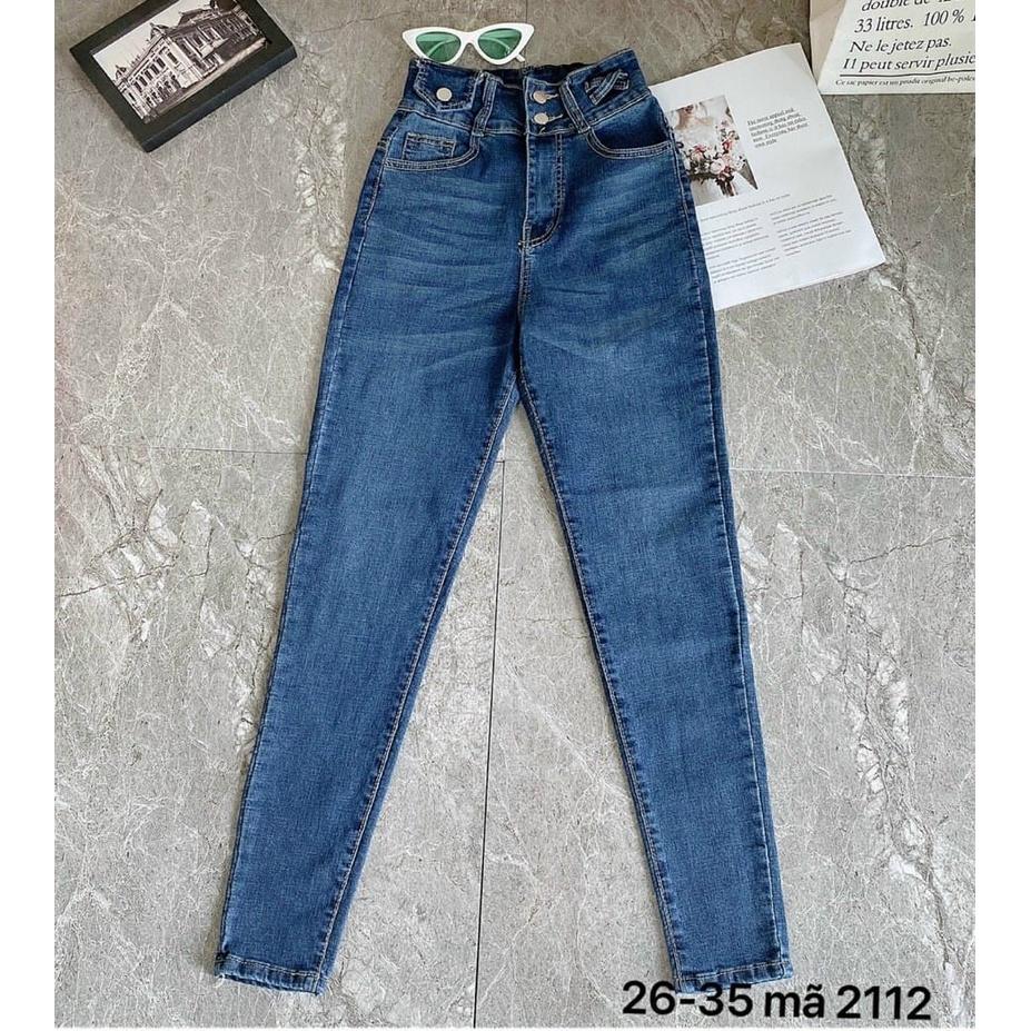 Quần jean dài nữ lưng cao chất jean co giãn - Hàng VNXK - Mã 2112