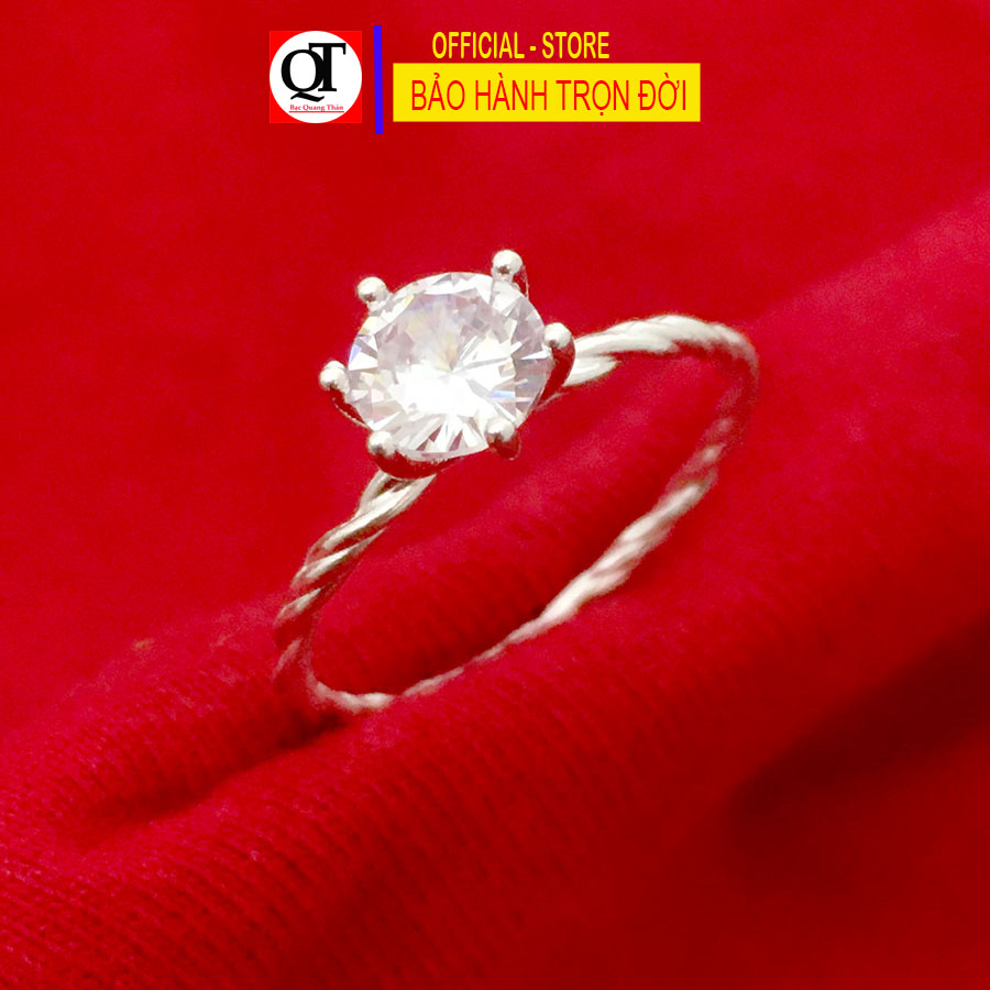 Nhẫn nữ ổ cao thân xoắn nhỏ xinh chất liệu bạc ta đính đá Cubic trang sức Bạc Quang Thản – QTNU.TN106