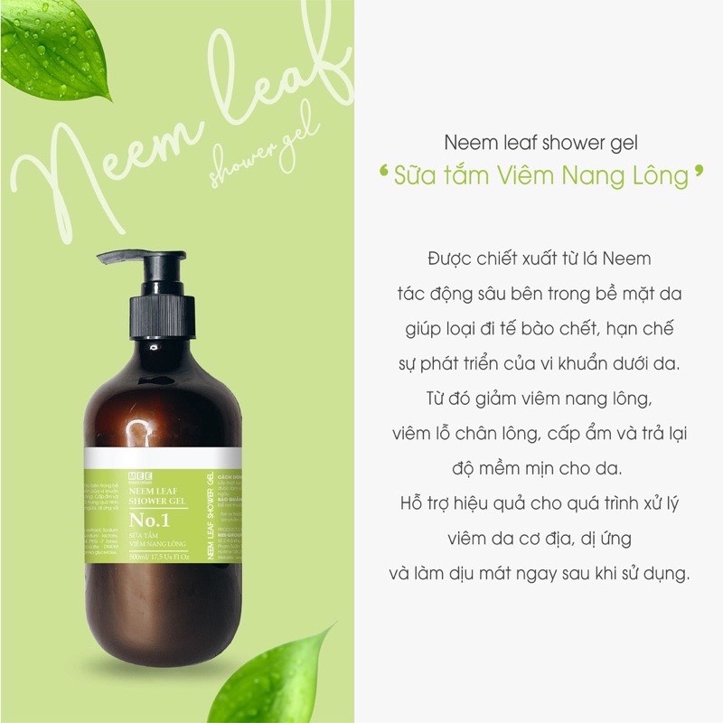 Sữa tắm giảm mụn, ngừa viêm nang lông Mee Natural 500ml