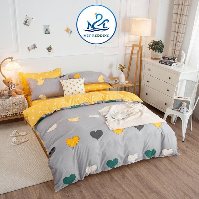 Bộ chăn ga gối Cotton poly M2T bedding Tim đa sắc, vỏ chăn mền, drap nệm và 2 vỏ gối
