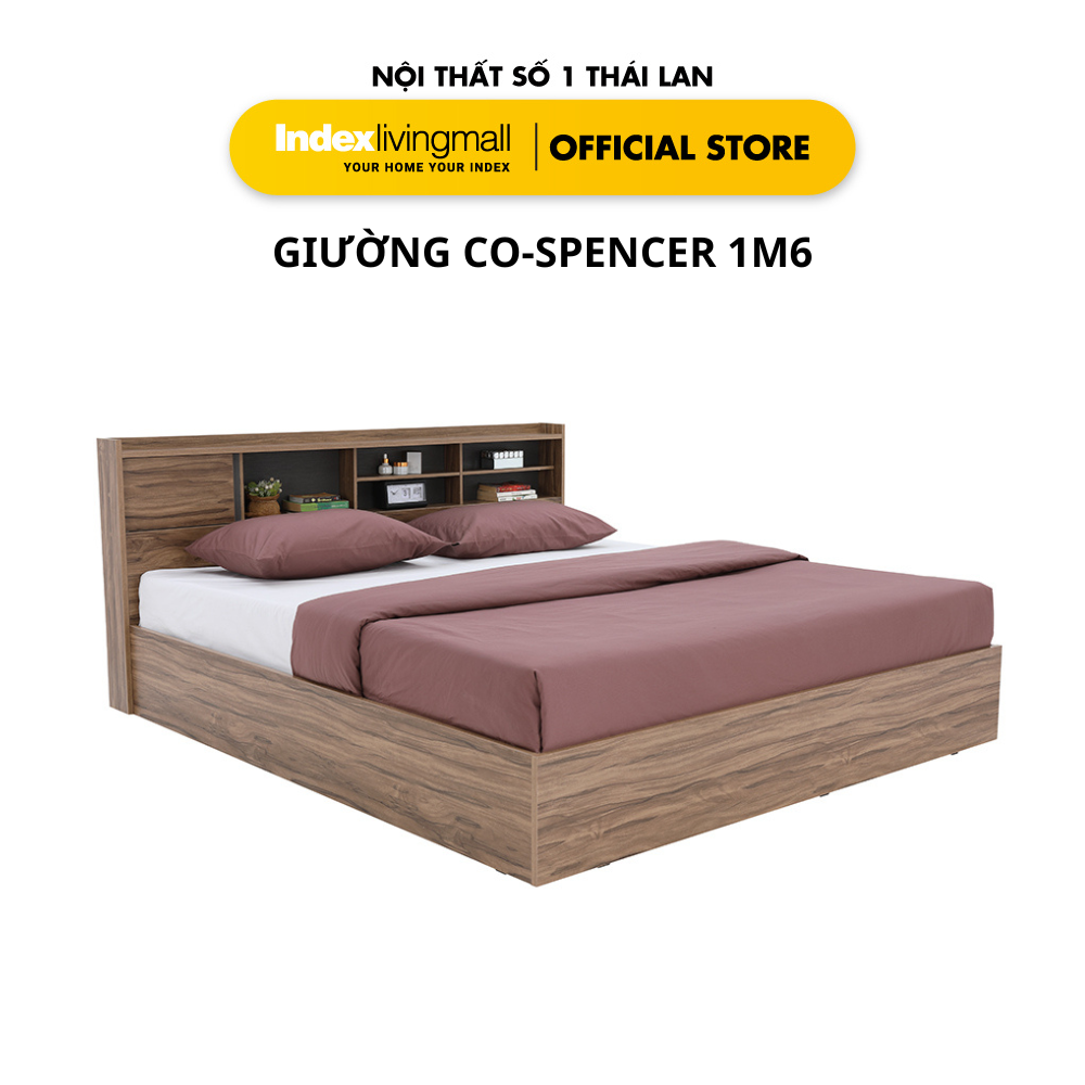 Giường ngủ đơn 1m6 CO-SPENCER bằng gỗ công nghiệp cao cấp, màu gỗ tự nhiên sang trọng, kết hợp kệ đầu giường | Index Living Mall - Phân phối độc quyền tại Việt Nam