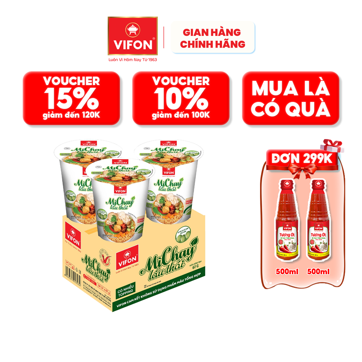 Thùng 24 Ly Mì Chay Lẩu Thái Vifon 67Gr Ly - Thùng 24 Ly