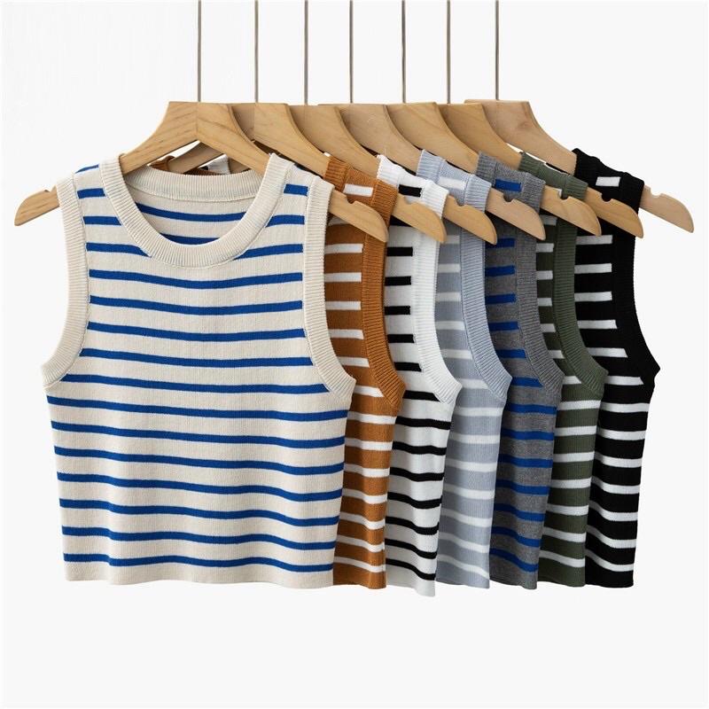 Áo len kẻ sát nách croptop chata liệu len mỏng mịn đẹp