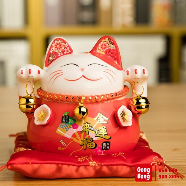 Mèo thần tài bằng sứ có đệm nhung mèo chiêu tài lộc để bàn làm việc oto cửa hàng cho gia chủ