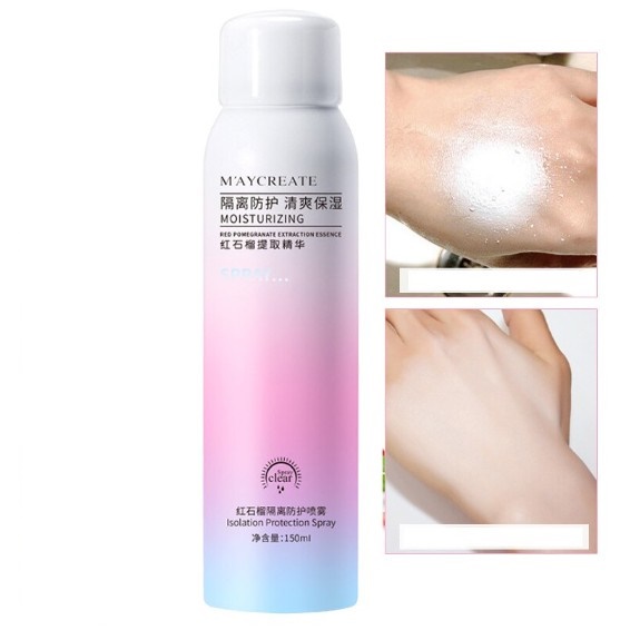 Kem Xịt Chống Nắng Dưỡng Trắng Da, Che Khuyết Điểm Maycreate Moisturizing Spray 150ml(Tặng bịch bông lameila)