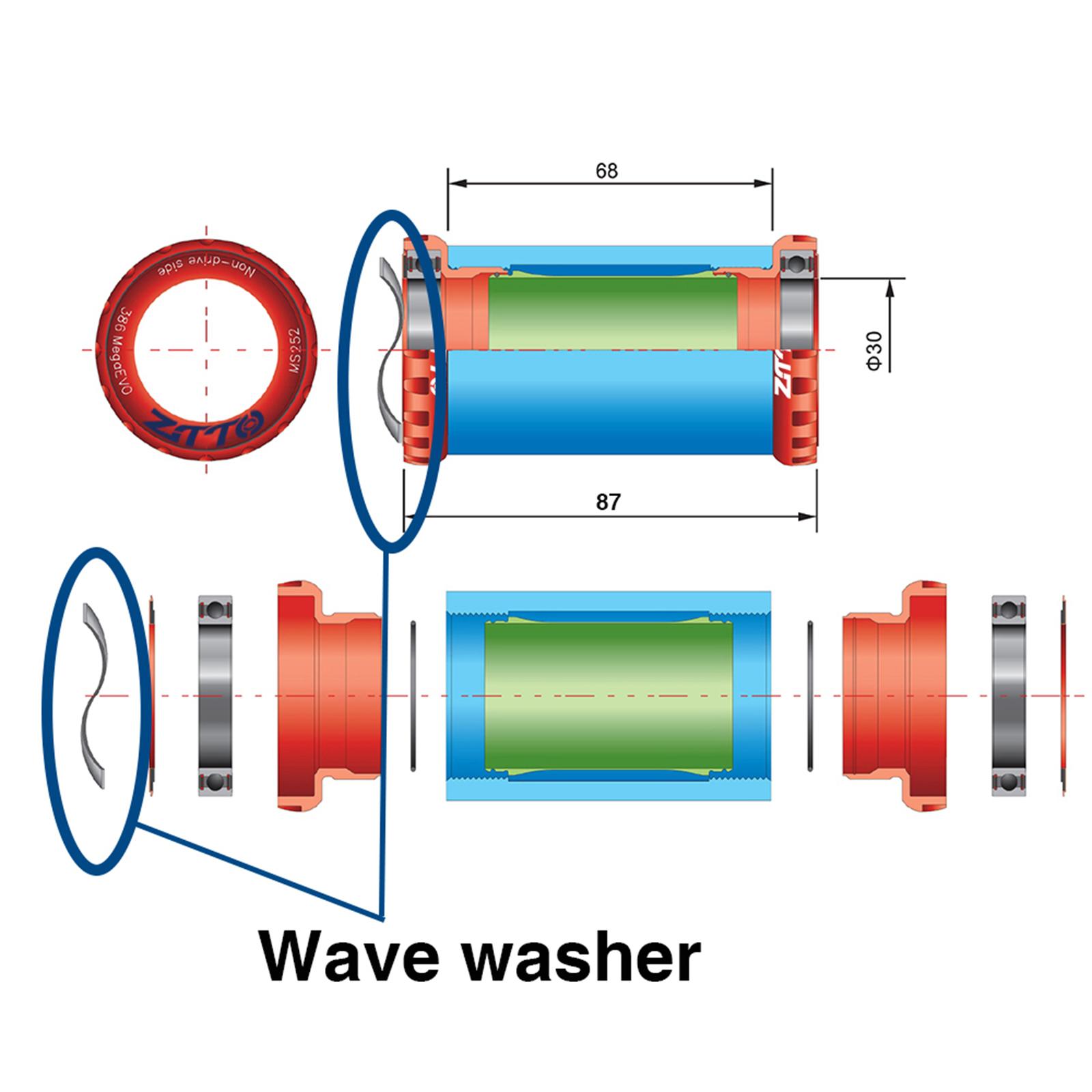 Bike Bottom Bracket Adapter, Small Aluminium Alloy Bearing Bottom Bike Crank Set BB Wave Spring Washer Bicycle Part