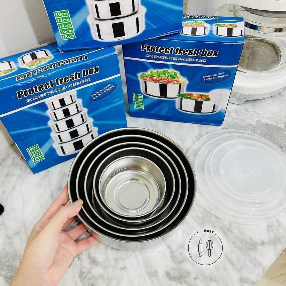 Bộ thố lạnh 5 cái inox có nắp đậy đựng thức ăn, thực phẩm,....bỏ tủ lạnh ngăn mùi tiện dụng