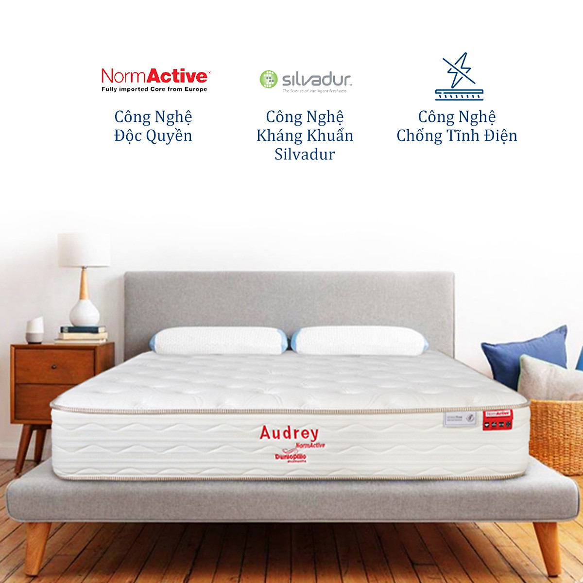 Đệm lò xo cao cấp Dunlopillo Audrey - Thoáng mát, kháng khuẩn, bảo vệ cột sống - Thương hiệu từ CHÂU ÂU