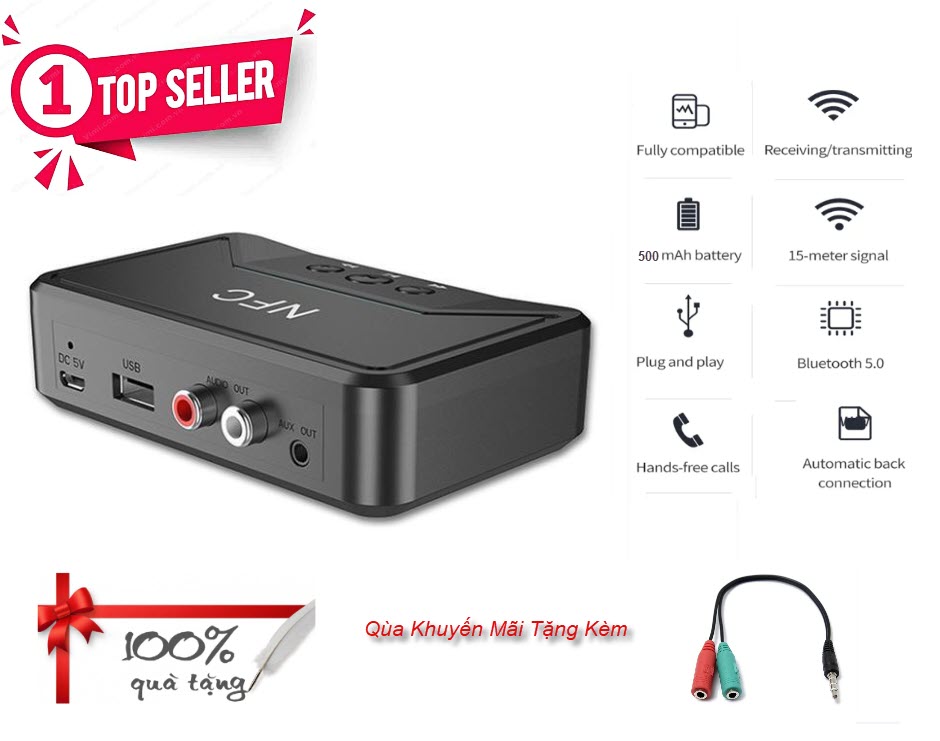 Hàng Chính Hãng - Bộ Thu BT-200-JA Bluetooth 5.0 Phạm Vi Kết Nối 15m Hỗ Trợ Đa Dạng Android Ios Máy Tính Bảng PC TV Hỗ Trợ NFC Đàm Thoại Rảnh Tay Cổng 3.5mm RCA Pin Lithium-Ion 500mAh 10 Tiếng Âm Thanh Hì-Fi Nhỏ Gọn Dễ Dàng Kết Nối - ROGTZ
