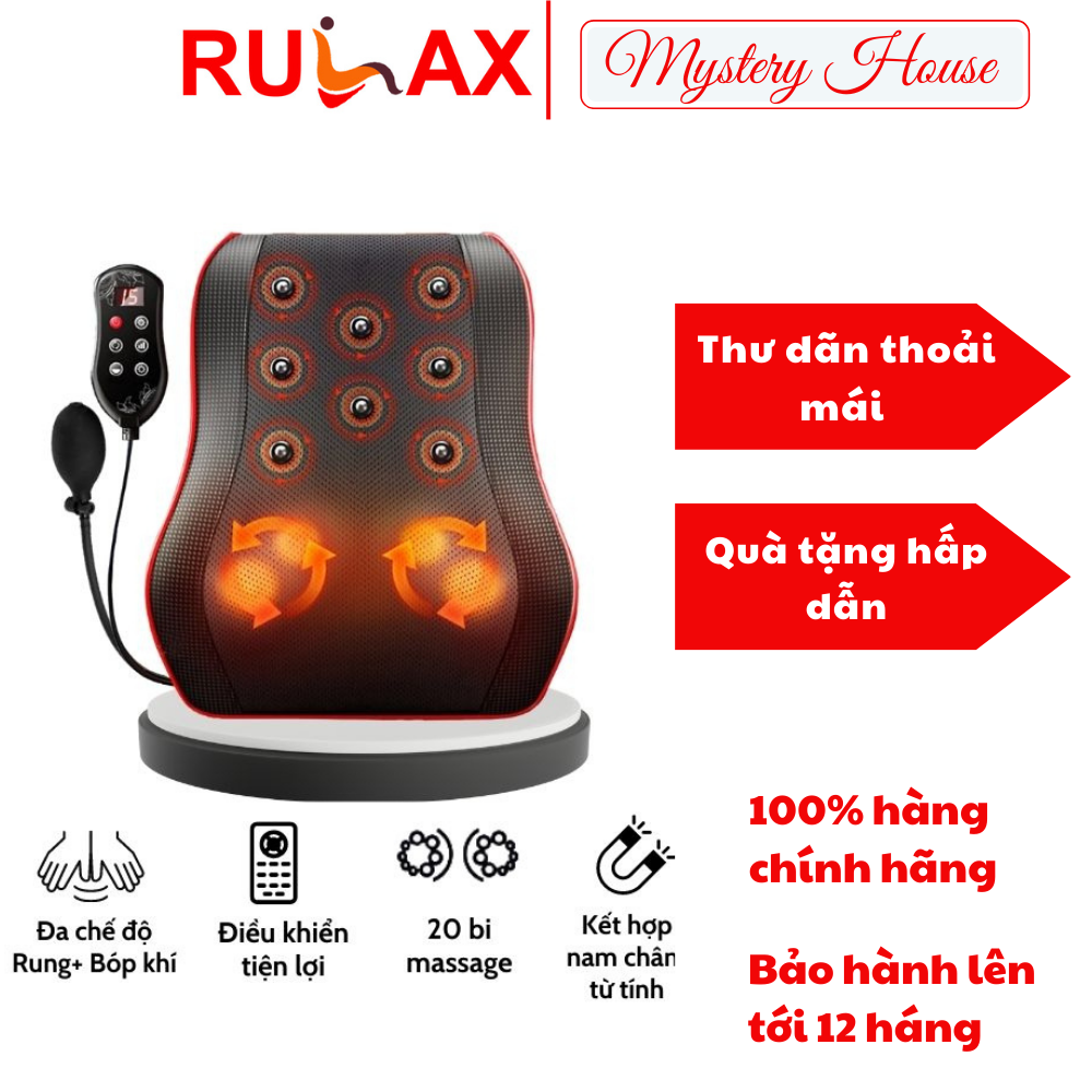 Gối Massage Cổ Vai Gáy Hồng Ngoại RULAX RL19 Phiên Bản Cao Cấp Kết Hợp Massage Thảo Dược, Nam Châm, Rung, Điều Khiển Tiện Lợi