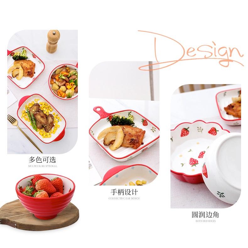 Bộ bát đĩa sứ dễ thương ăn cơm Dâu Tây decor cao cấp trang trí bàn ăn