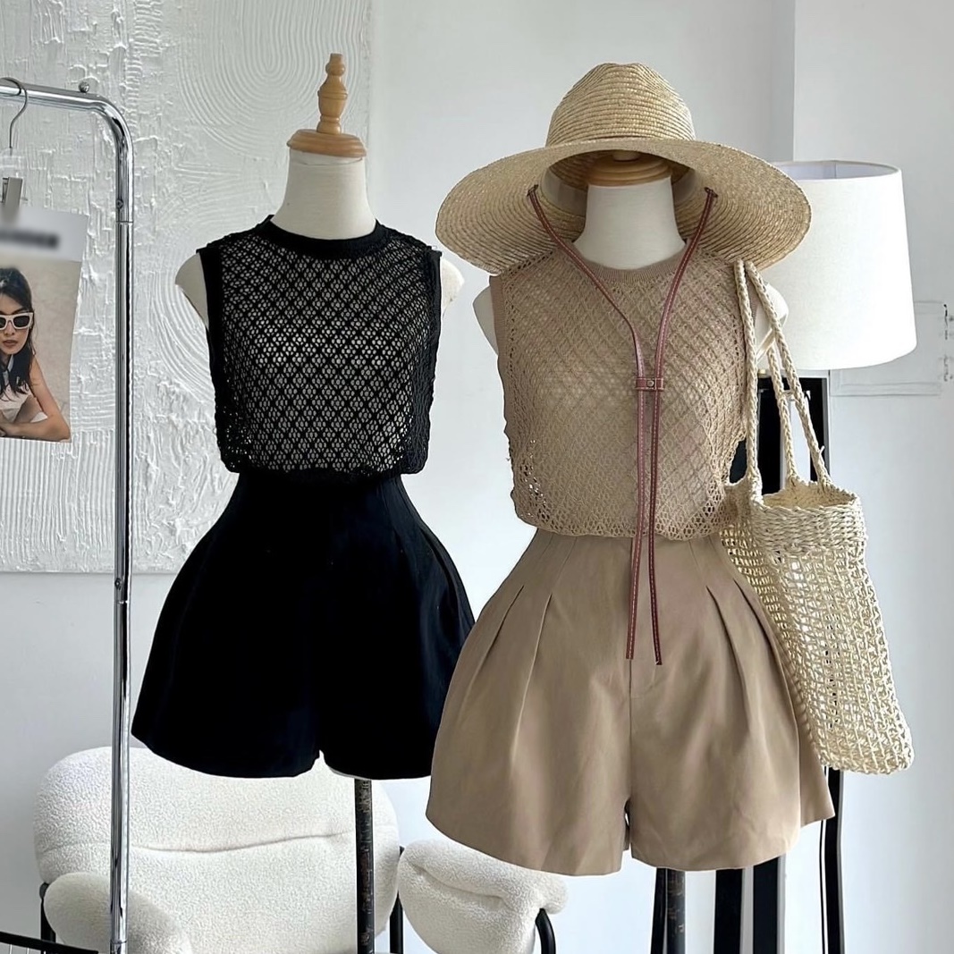SET ÁO LƯỚI SÁT NÁCH MÀU PASTEL XUYÊN THẤU + QUẦN GIẢ VÁY NGẮN SHORTS ỐNG RỘNG LƯNG CAO ĐI CHƠI TIỆC DẠO PHỐ ĐI BIỂN ĐI LÀM CÔNG SỞ