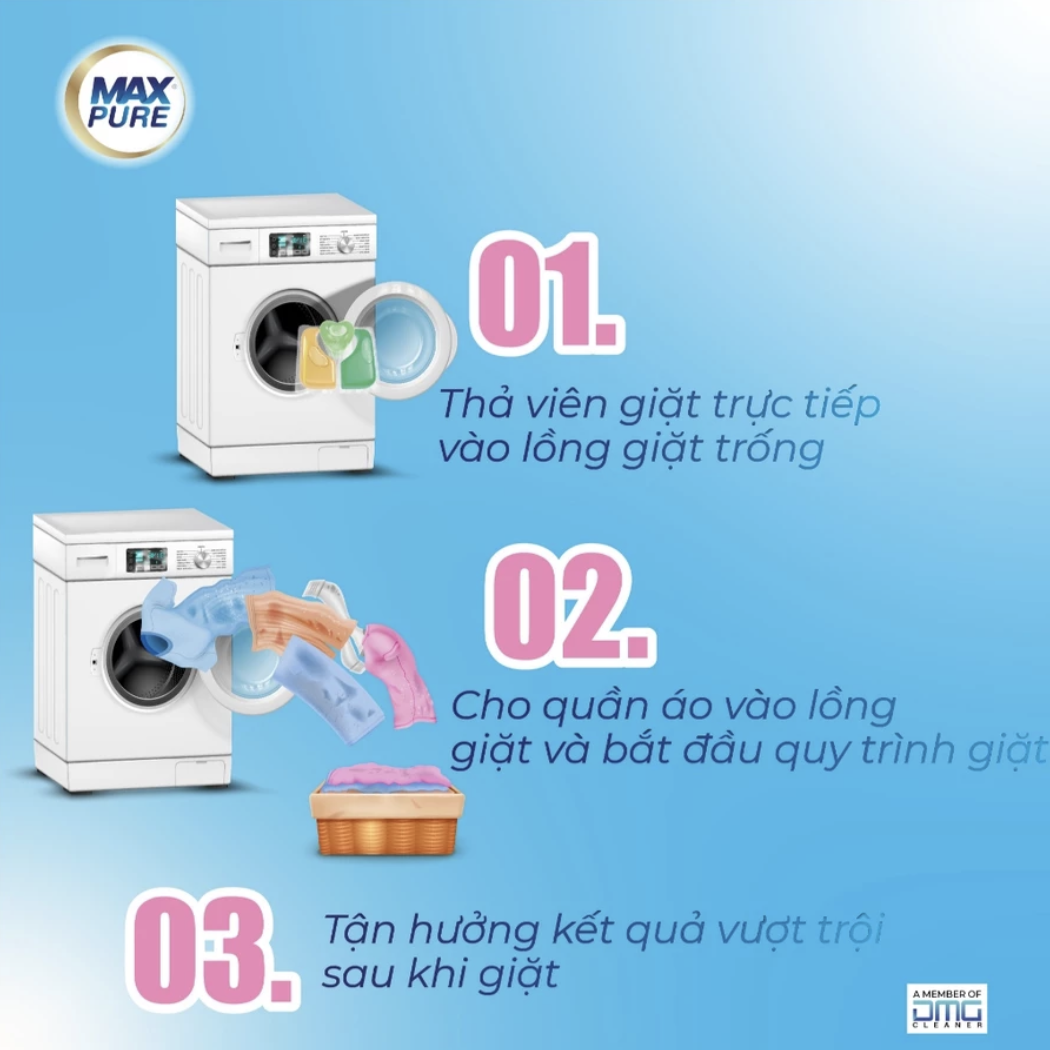 Túi 30 viên giặt tiện lợi MaxPure 4in1- hương đắm say TẶNG 1 vỉ viên treo bồn cầu hương lavender