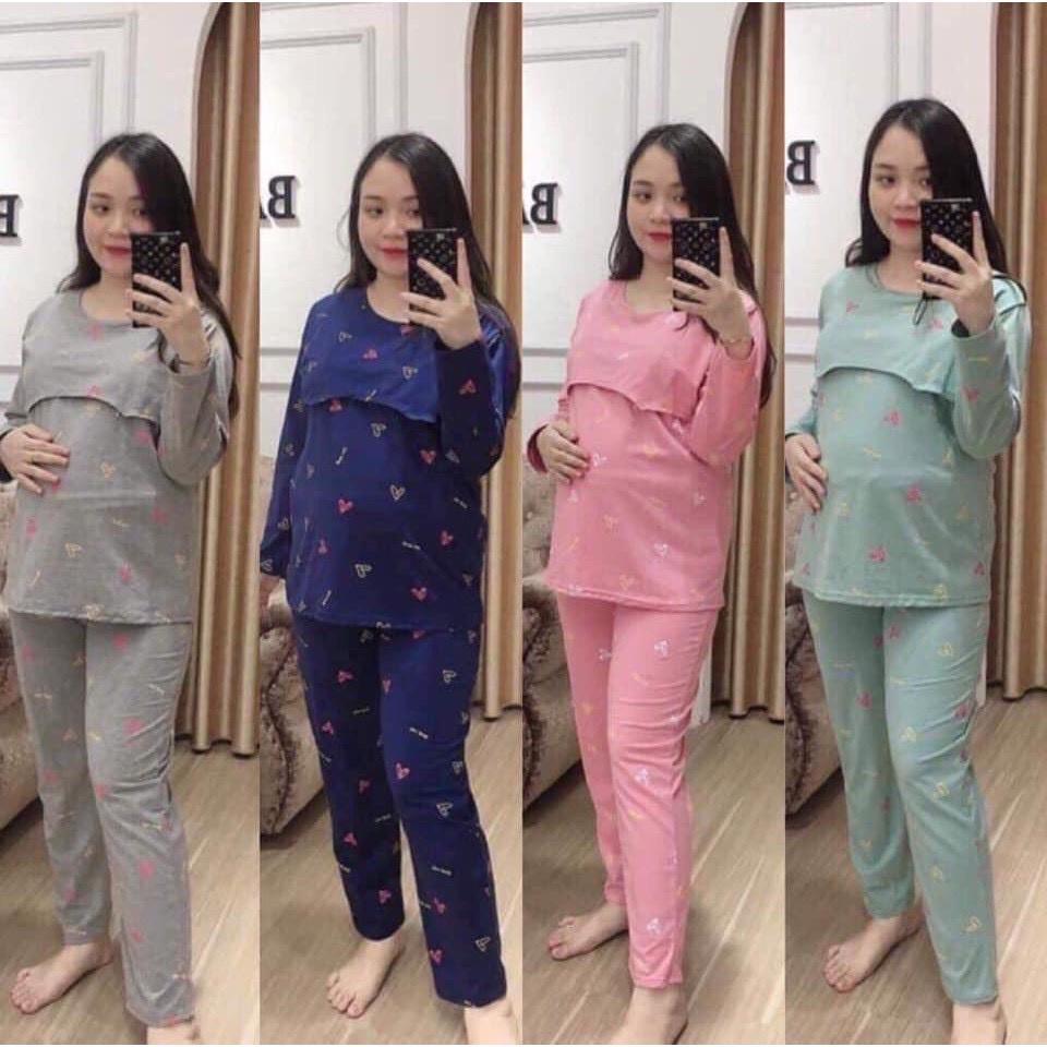 bộ đồ bầu pink dài vạt chéo mặc bầu và mặc sau sinh