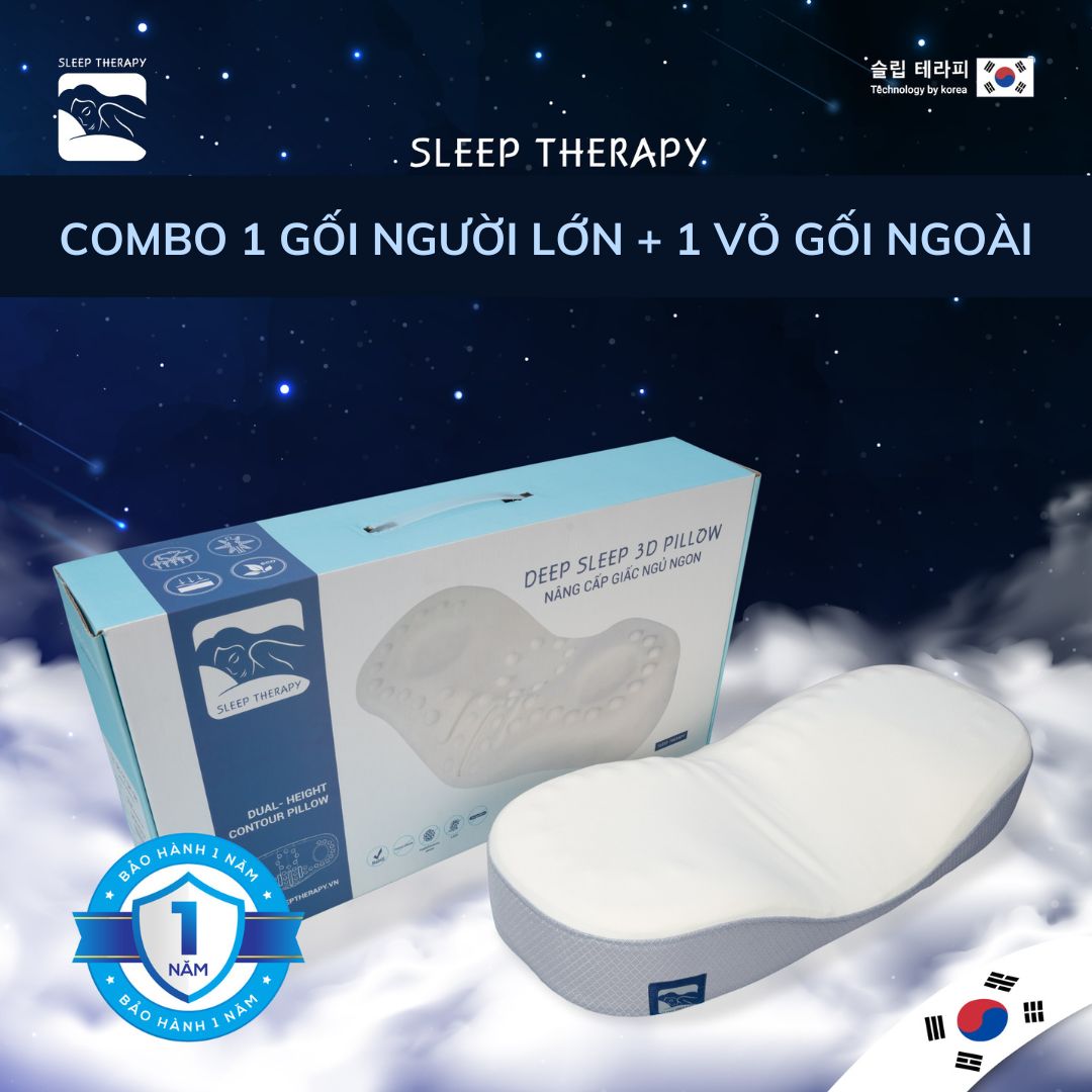 COMBO 1 Gối Sleep Therapy giảm đau vai gáy cho người lớn + 1 vỏ gối ngoài - Màu ngẫu nhiên