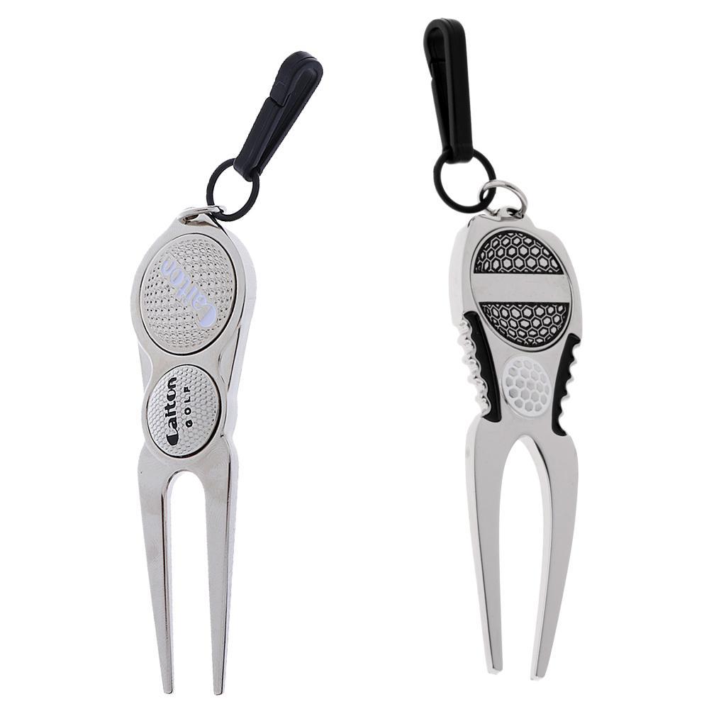 2 Pieces Sturdy Clip-on Golf Divot Tool Repair Tool with Magnetic Ball Marker Golf Accessories