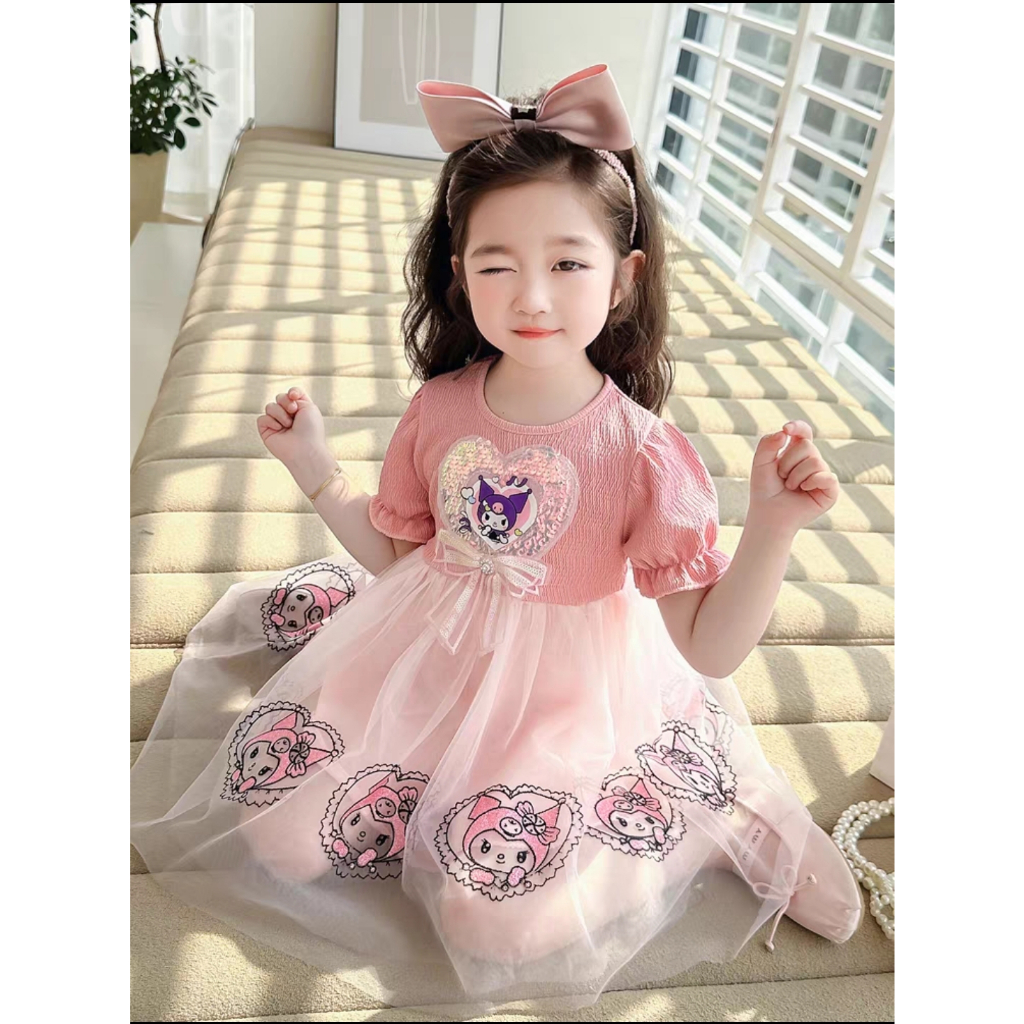 Đầm váy công chúa cho bé gái phong cách hàn quốc mẫu kuromi elsa size 10-20kg hàng Quảng Châu