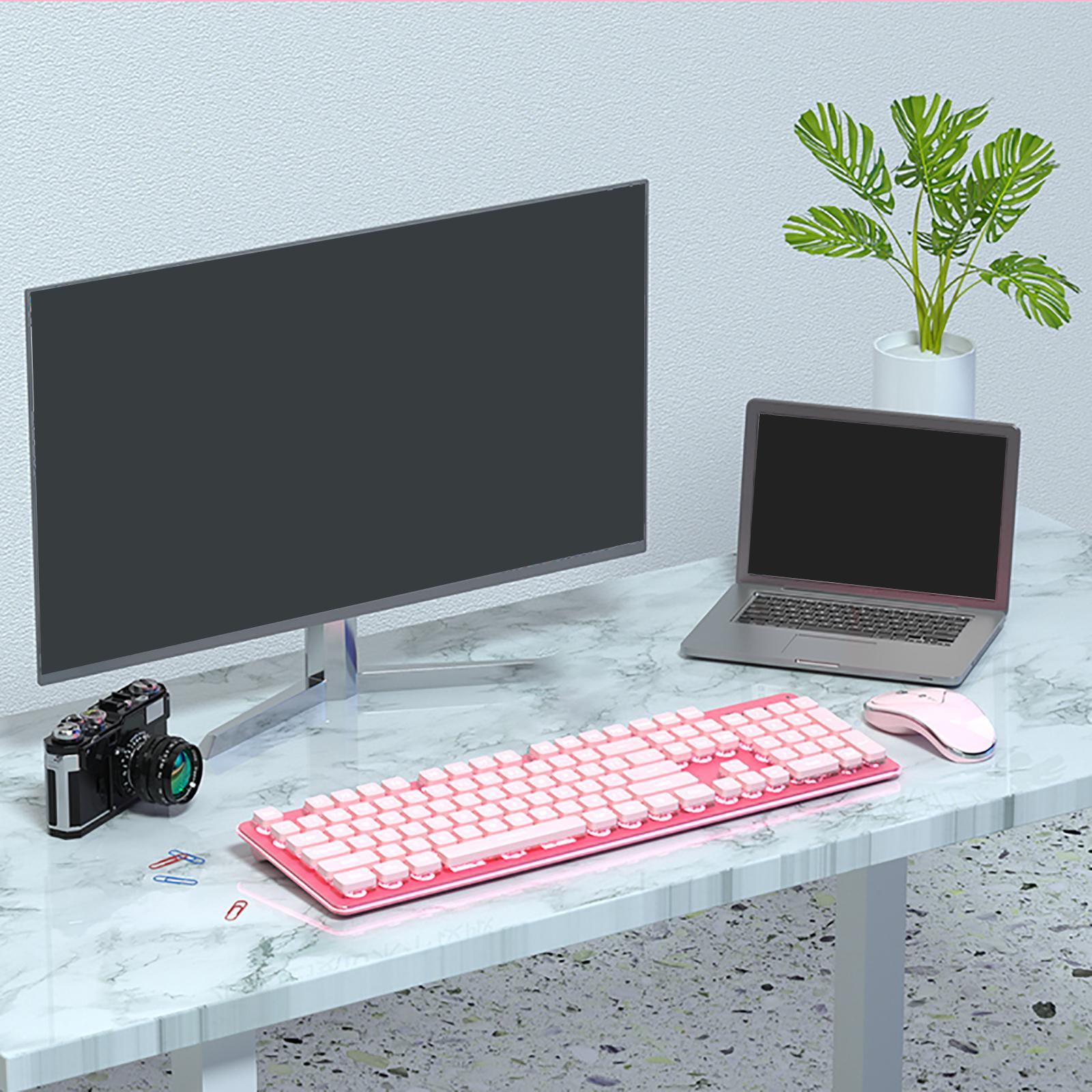 Portable 2.4G Wireless Keyboard Mouse Set 104 Keys USB Charging Pink White